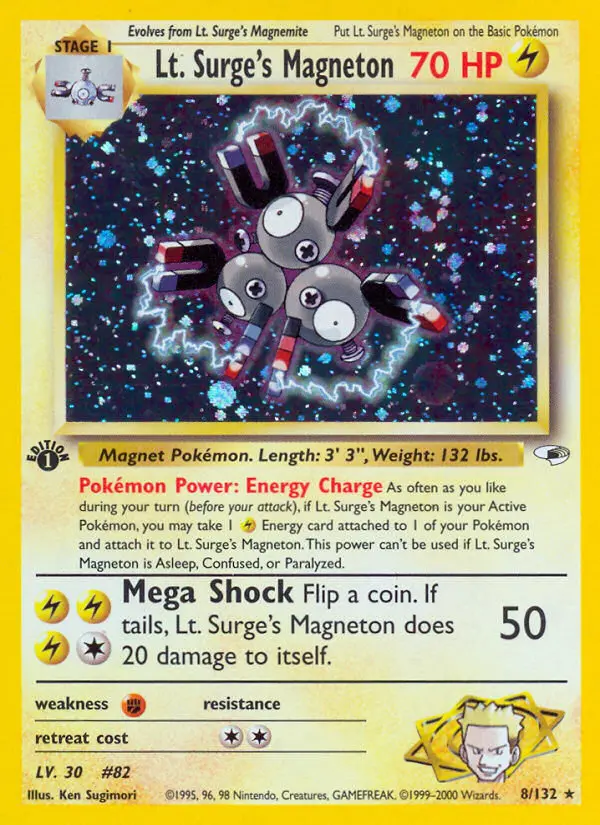 Lt. Surge's Magneton 8 — Gym Heroes 8, 1st Edition Holofoil finish