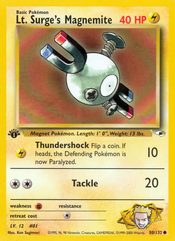 Lt. Surge's Magnemite 80 — Gym Heroes 80, 1st Edition finish