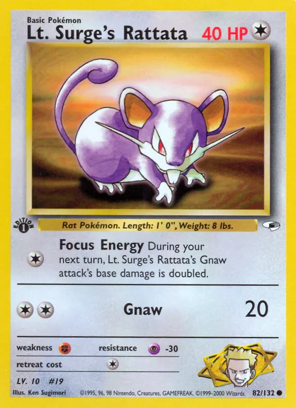 Lt. Surge's Rattata 82 — Gym Heroes 82, 1st Edition finish