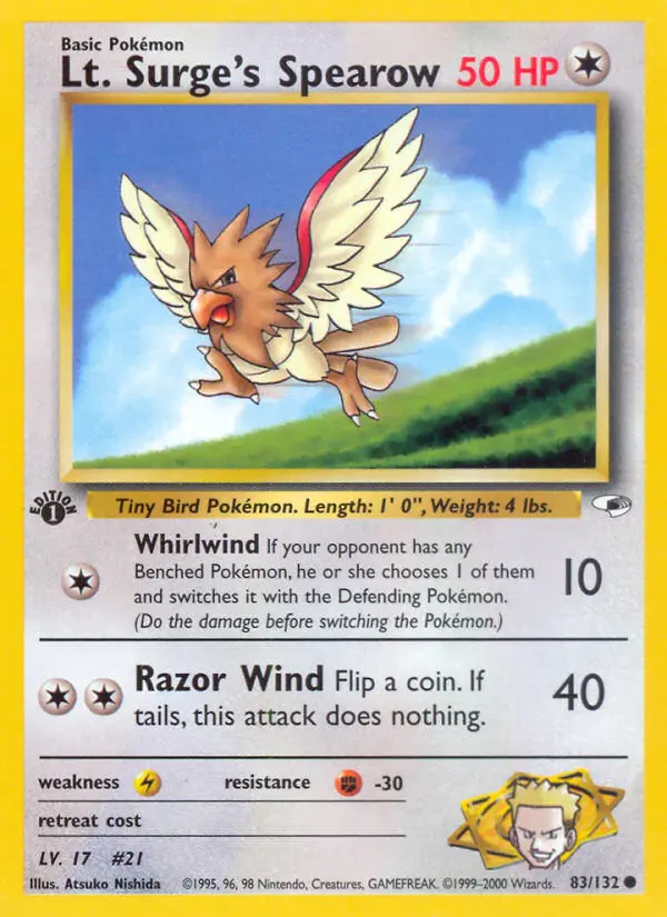 Lt. Surge's Spearow 83 card from Gym Heroes