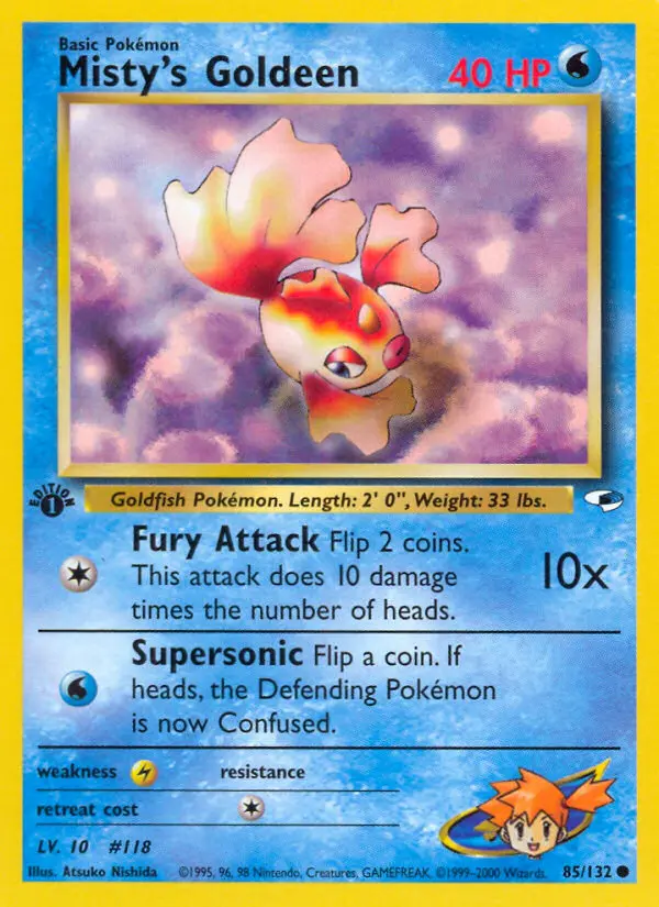 Misty's Goldeen 85 card from Gym Heroes