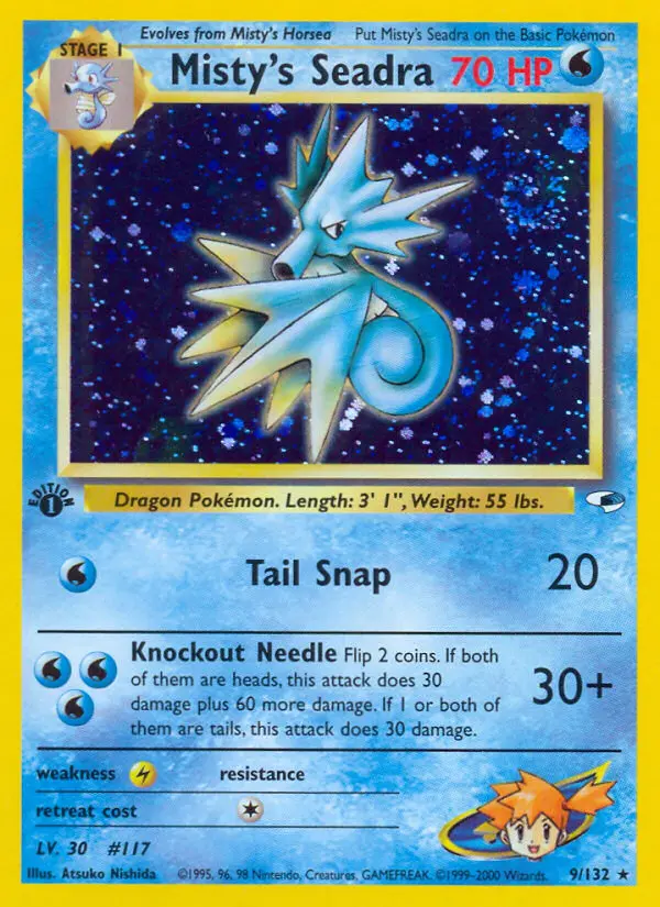 Misty's Seadra 9 — Gym Heroes 9, 1st Edition Holofoil finish