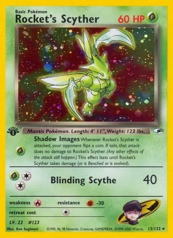 Rocket's Scyther 13 — Gym Heroes 13, 1st Edition Holofoil finish