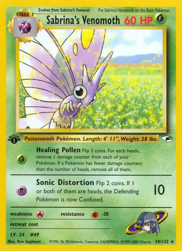 Sabrina's Venomoth 34 card from Gym Heroes
