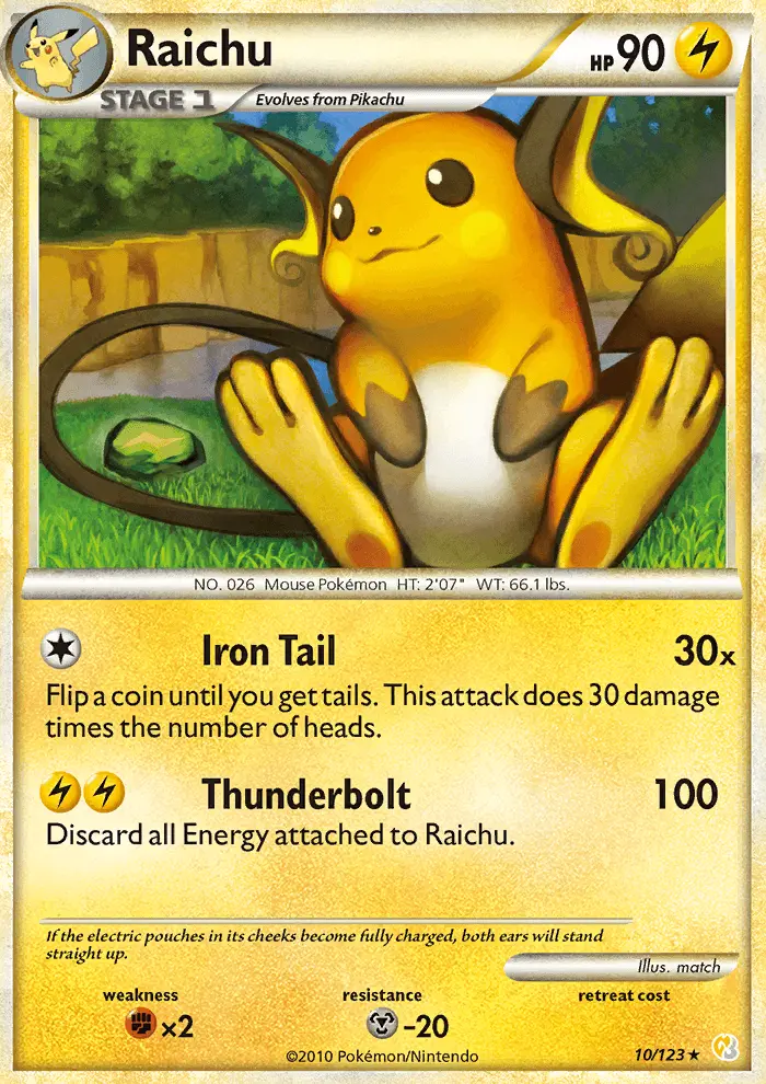 Raichu 10 — HeartGold & SoulSilver 10, Holofoil finish