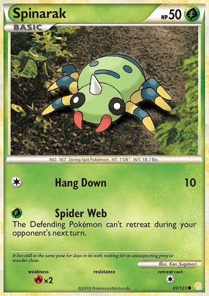 Spinarak 83 card from HeartGold & SoulSilver