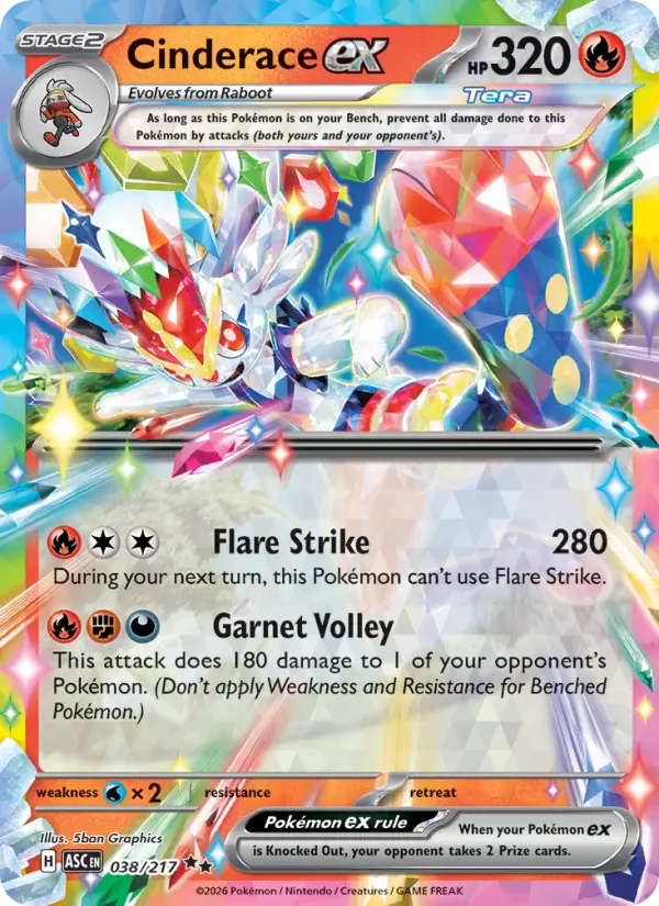 Cinderace ex 38 — Ascended Heroes 38, Holofoil finish