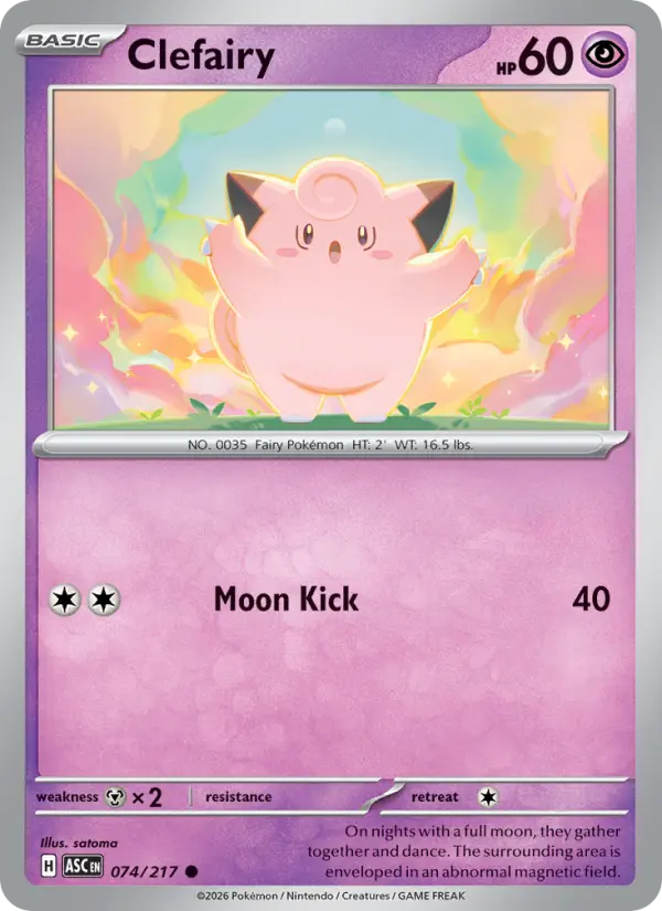 Clefairy 74 — Ascended Heroes 74, Reverse Holofoil finish