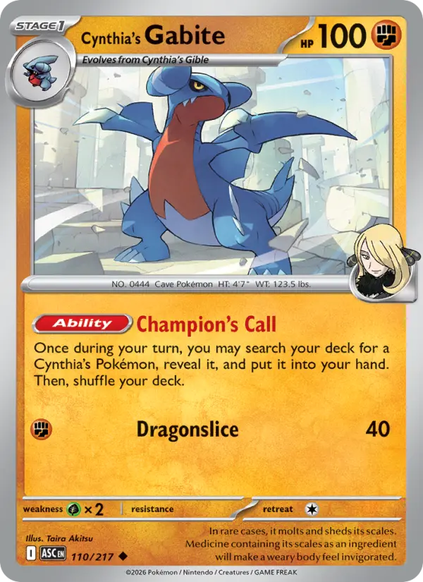 Cynthia's Gabite 110 card from Ascended Heroes
