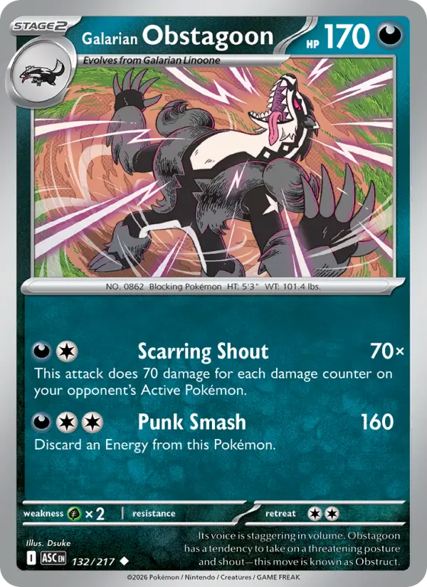 Galarian Obstagoon 132 card from Ascended Heroes