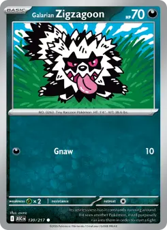 Galarian Zigzagoon 130 — shown as an example of the Holofoil finish