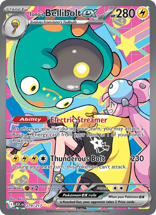 Iono's Bellibolt ex 279 card from Ascended Heroes