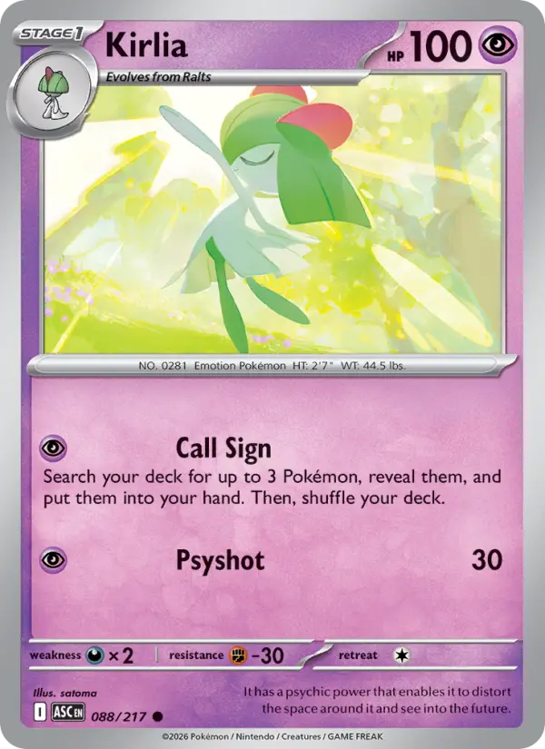 Kirlia 88 — Ascended Heroes 88, Reverse Holofoil finish