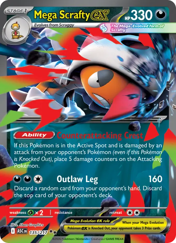 Mega Scrafty ex 135 — Ascended Heroes 135, Holofoil finish