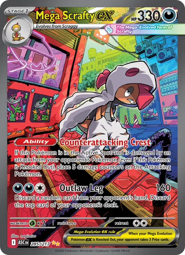 Mega Scrafty ex 285 card from Ascended Heroes