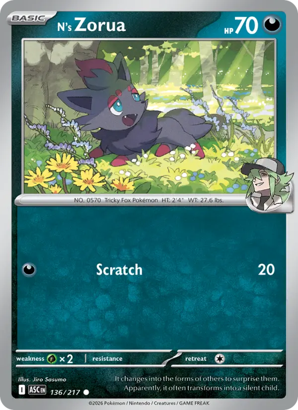 N's Zorua 136 — Ascended Heroes 136, Reverse Holofoil finish