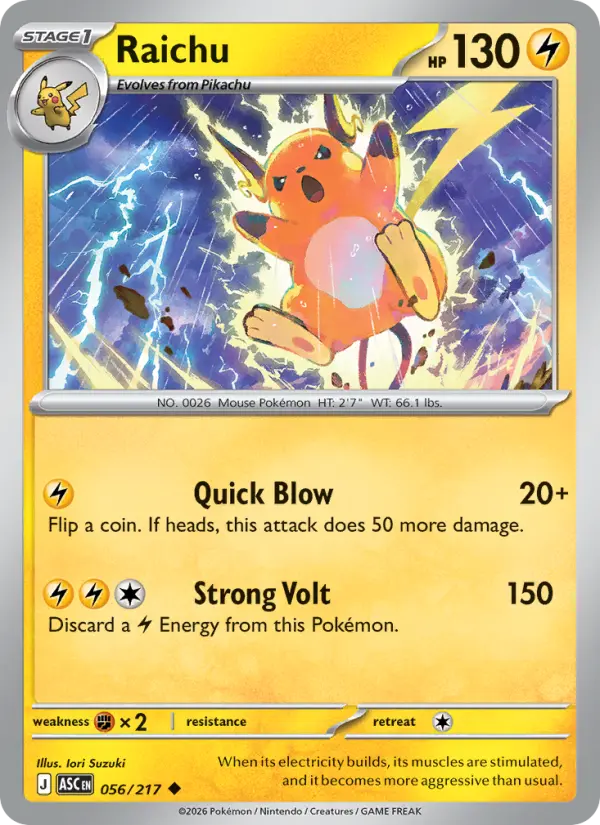Raichu 56 — Ascended Heroes 56, Reverse Holofoil finish