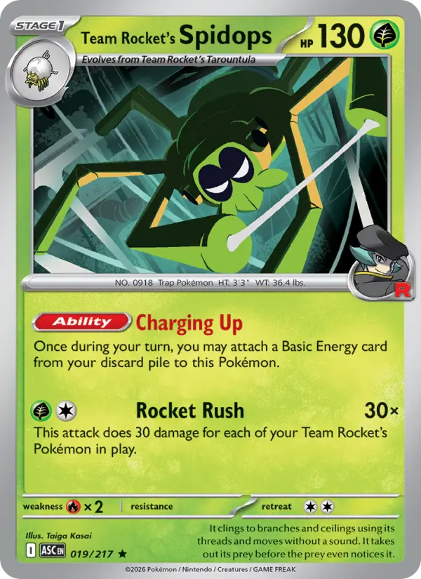 Team Rocket's Spidops 19 — Ascended Heroes 19, Reverse Holofoil finish