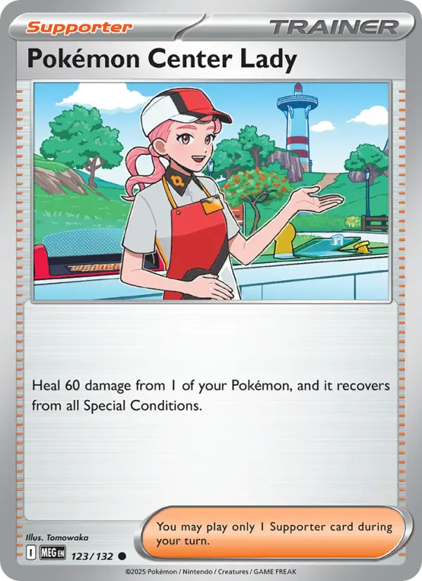 Pokémon Center Lady 123 card from Mega Evolution