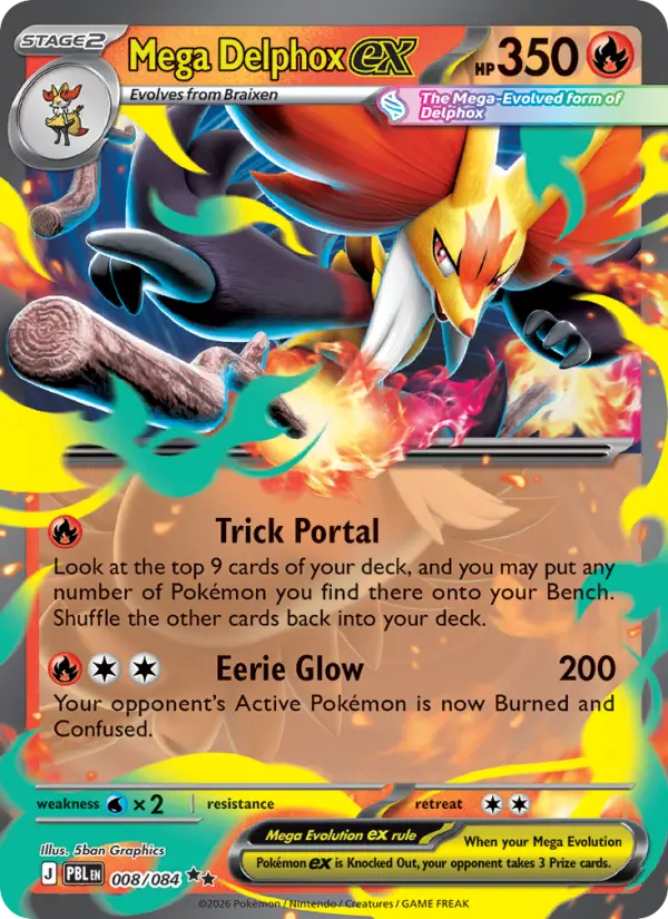 Mega Delphox ex 8 — Pitch Black 8, Holofoil finish