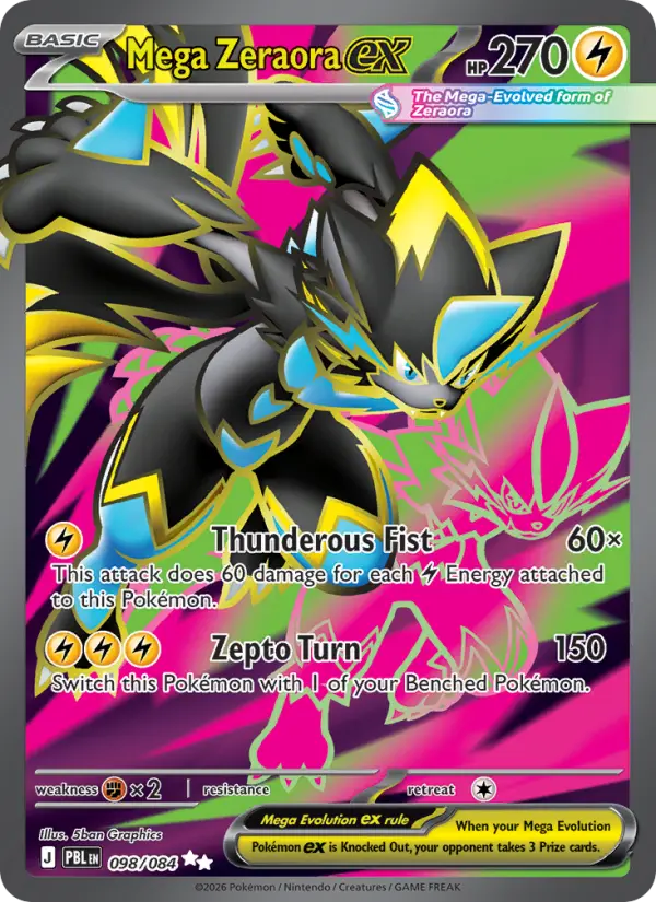 Mega Zeraora ex 98 — Pitch Black 98, Holofoil finish