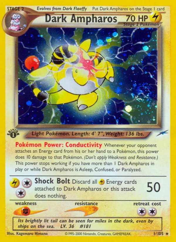 Dark Ampharos 1 — Neo Destiny 1, 1st Edition Holofoil finish