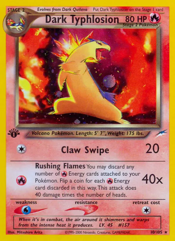 Dark Typhlosion 10 — Neo Destiny 10, 1st Edition Holofoil finish