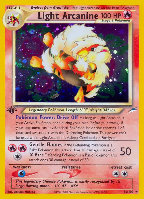 Light Arcanine 12 — Neo Destiny 12, Unlimited Holofoil finish