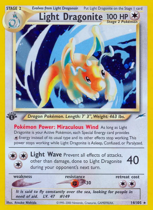 Light Dragonite 14 — Neo Destiny 14, 1st Edition Holofoil finish