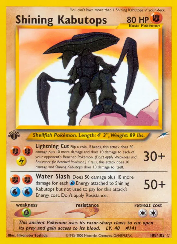 Shining Kabutops 108 — Neo Destiny 108, 1st Edition Holofoil finish
