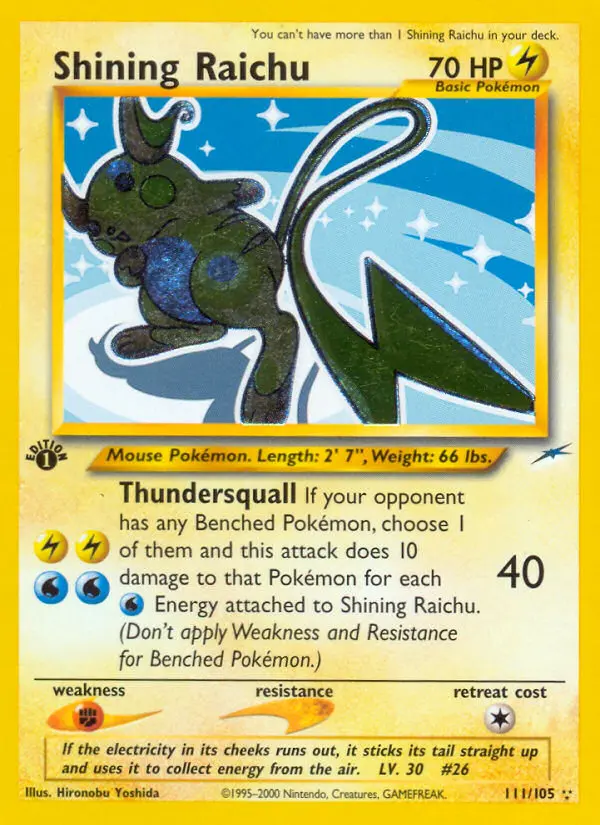 Shining Raichu 111 — Neo Destiny 111, Unlimited Holofoil finish