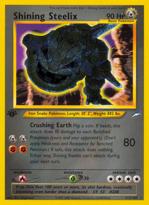 Shining Steelix 112 — Neo Destiny 112, 1st Edition Holofoil finish