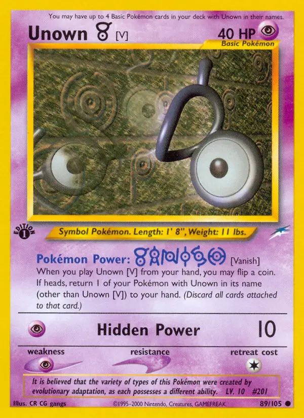 Unown [V] 89 card from Neo Destiny