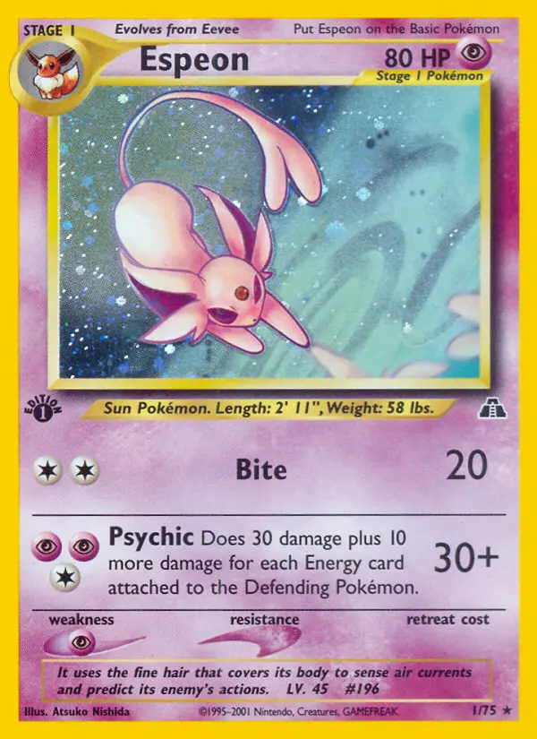 Espeon 1 — Neo Discovery 1, 1st Edition Holofoil finish