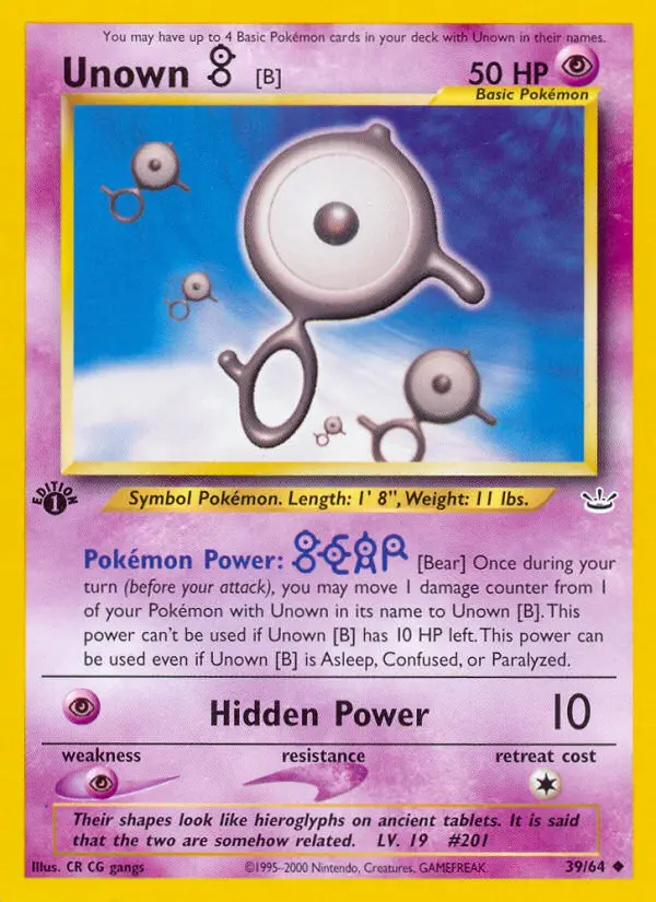 Unown [B] 39 card from Neo Revelation