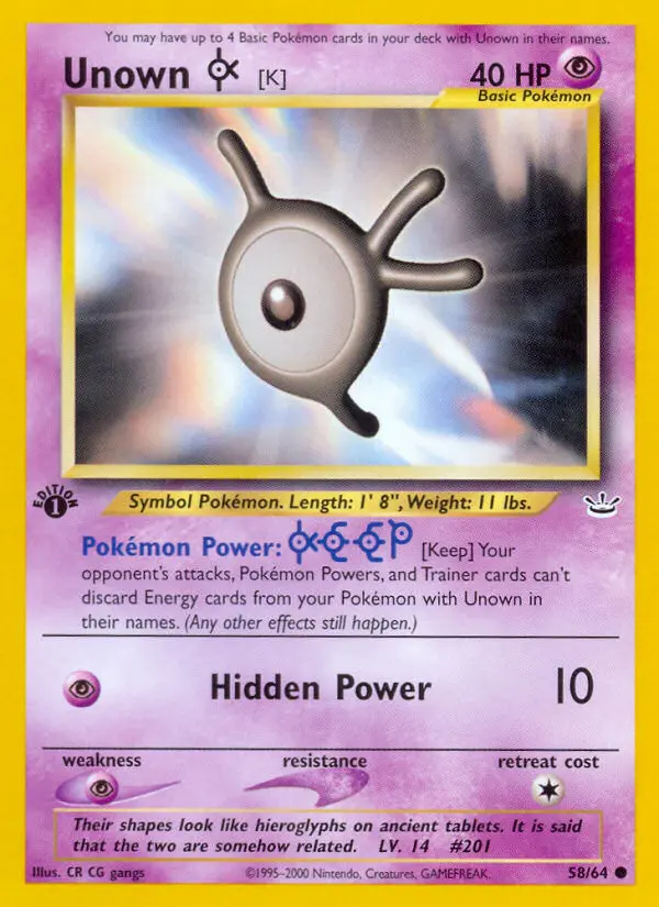 Unown [K] 58 card from Neo Revelation
