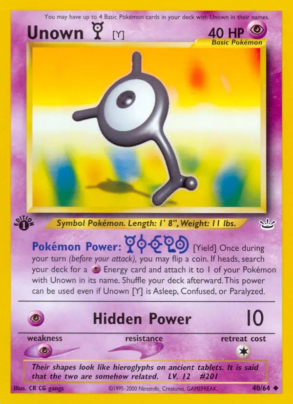 Unown [Y] 40 card from Neo Revelation