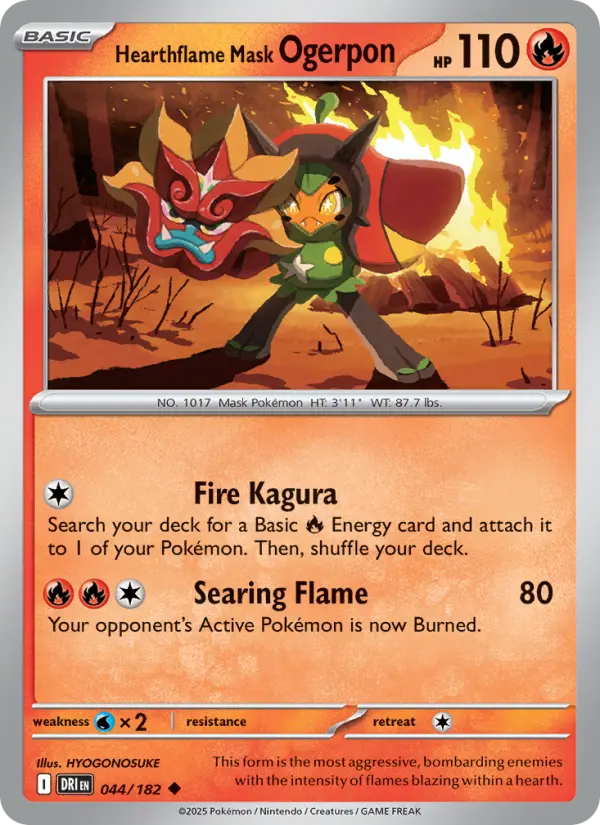 Hearthflame Mask Ogerpon 44 — Destined Rivals 44, Normal finish