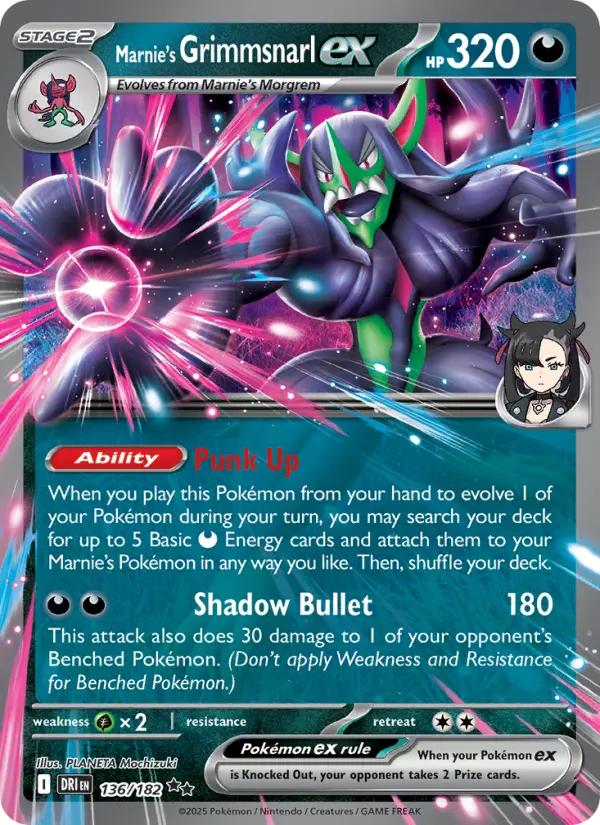 Marnie's Grimmsnarl ex 136 card from Destined Rivals