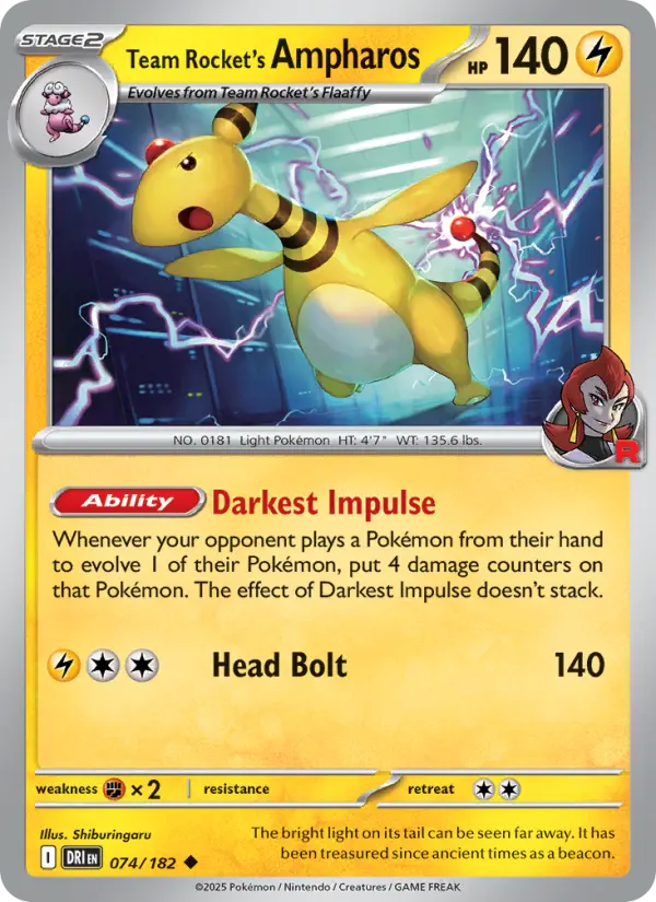 Team Rocket's Ampharos 74 — Destined Rivals 74, Normal finish