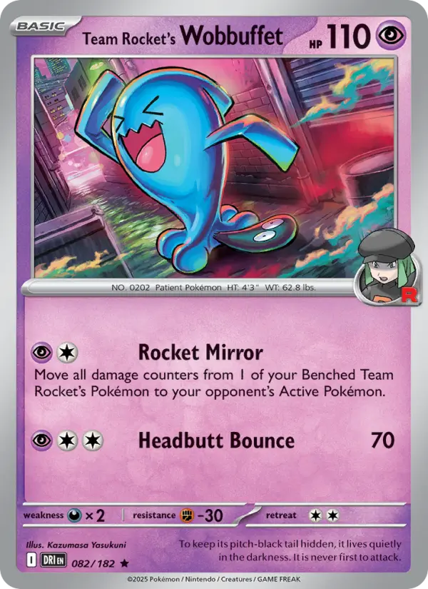 Team Rocket's Wobbuffet 82 — Destined Rivals 82, Holofoil finish