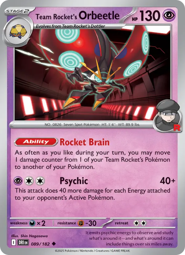 Team Rocket's Orbeetle 89 card from Destined Rivals
