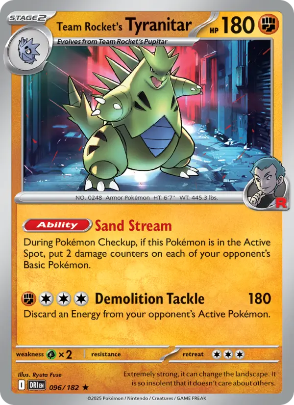 Team Rocket's Tyranitar 96 card from Destined Rivals
