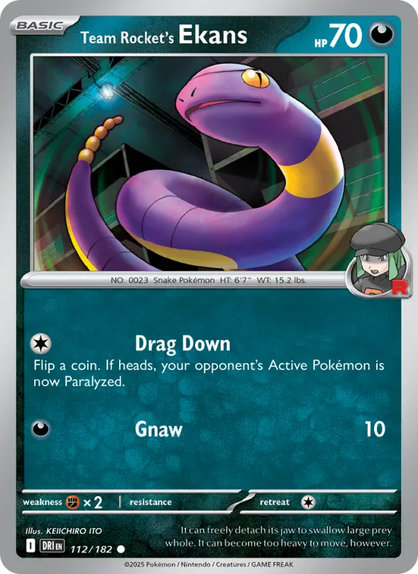Team Rocket's Ekans 112 card from Destined Rivals