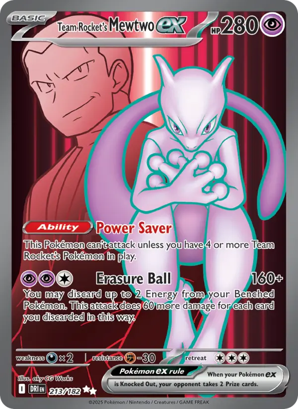 Team Rocket's Mewtwo ex 213 card from Destined Rivals