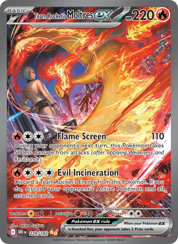 Team Rocket's Moltres ex 229 card from Destined Rivals