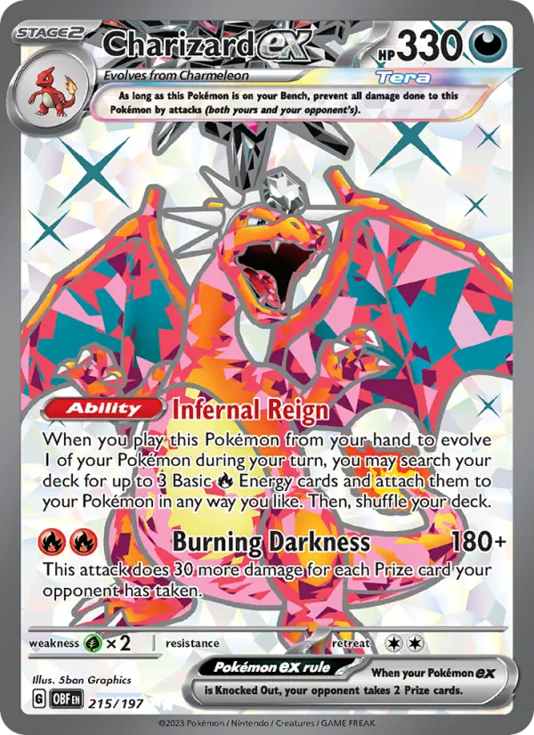 Charizard ex 215 card from Obsidian Flames