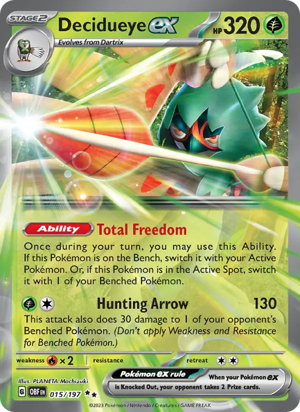 Decidueye ex 15 card from Obsidian Flames