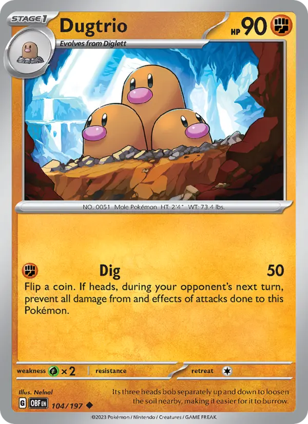 Dugtrio 104 card from Obsidian Flames