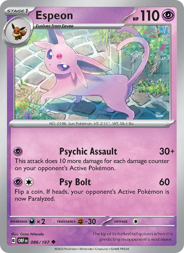 Espeon 86 card from Obsidian Flames